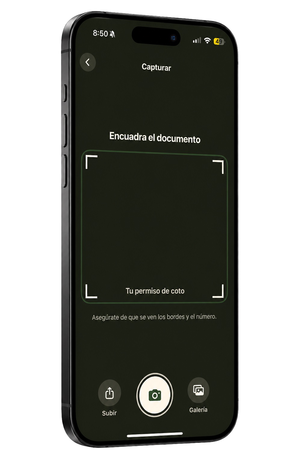 Pantalla de escaneo de documento en CAZZAP